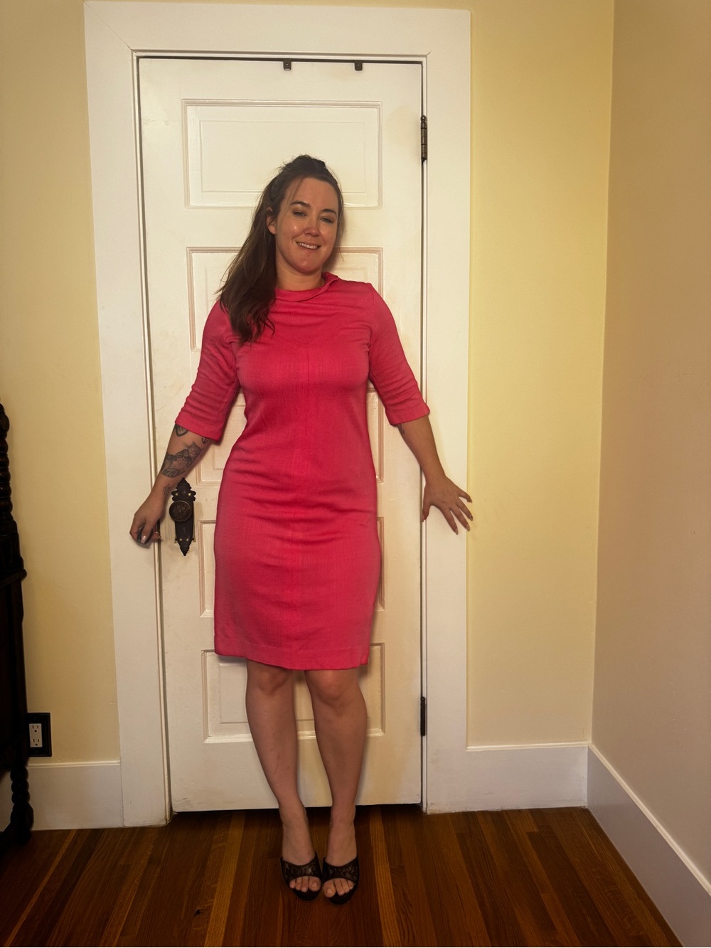 60s Vintage Meera Brooke Pink Wiggle Dress Sz L